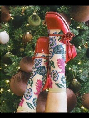 Sock Candy Festive Floral Sheer Crew Sock. Price firm.